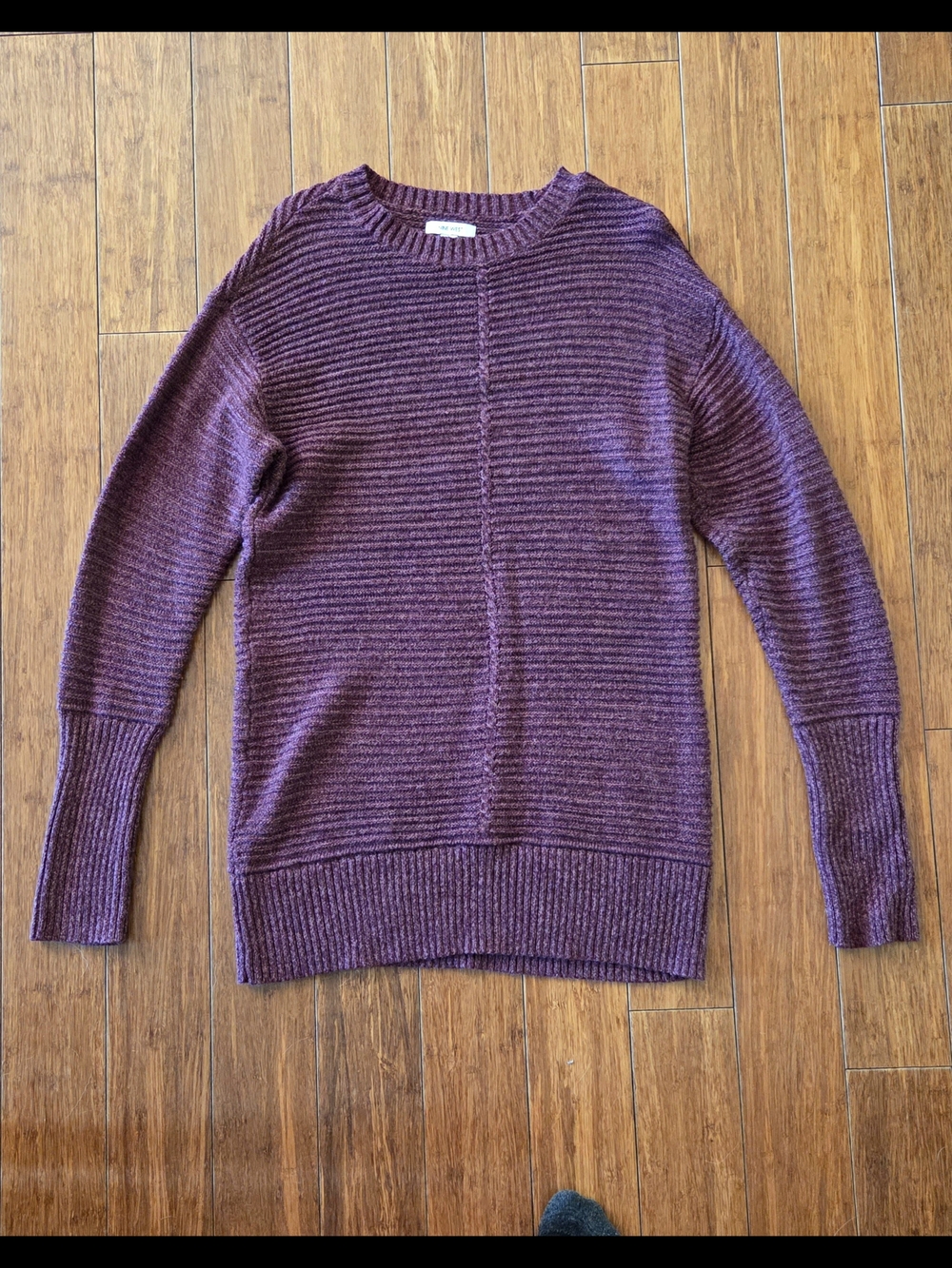 Nine West Maroon Ribbed Knit Crewneck Sweater